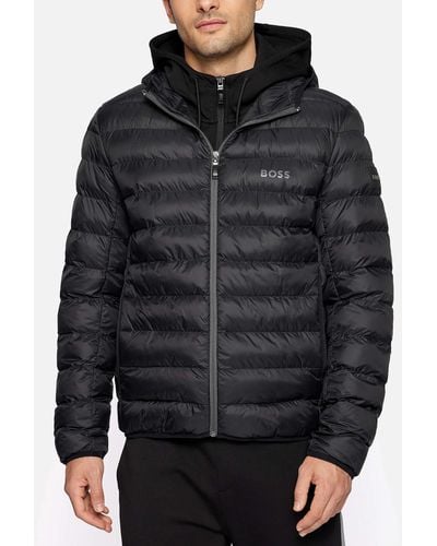 BOSS J Thor Water-repellent Puffer Jacket With Branded Trims - Black