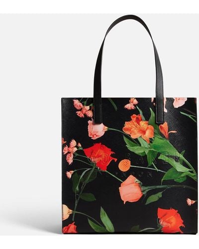 Ted Baker Flircon Logo-embroidered Floral-print Large Faux-leather Tote - Black