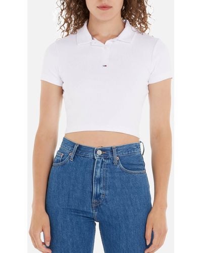 Tommy Hilfiger Essential Crop Rib Cotton-Blend Polo Shirt - Weiß