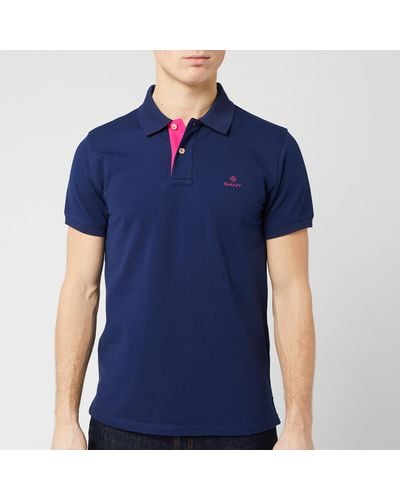 GANT Contrast Collar Pique Rugger Polo Shirt - Blue