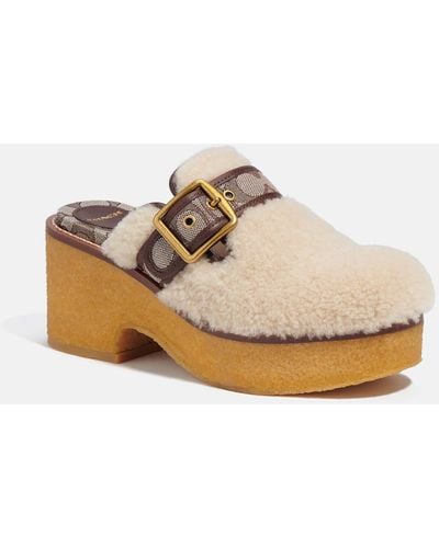 COACH Dylan Shearling, Jacquard And Leather Clogs - Natural