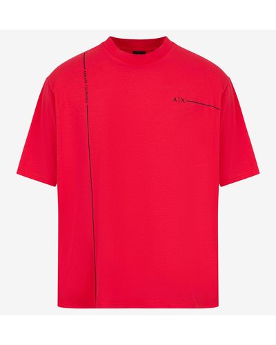 Armani Exchange Logo-Print Cotton-Blend T-Shirt - Rot