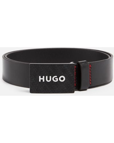 HUGO Gilao-z Logo-detailed Leather Belt - Black