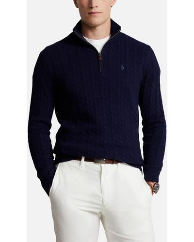 Polo Ralph Lauren Woll-Baumwoll-Pullover mit Zopfmuster - Blau