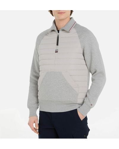 Tommy Hilfiger Mix Media Cotton-blend Half-zip Sweatshirt - Grey