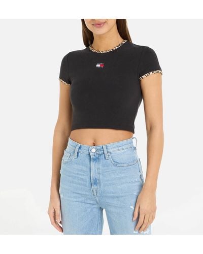 Tommy Hilfiger Cropped Cotton-blend Leo Binding Tee - Blue