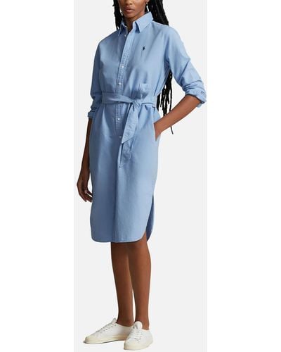 Polo Ralph Lauren Long Sleeve Cotton-Poplin Shirt Dress - Blue