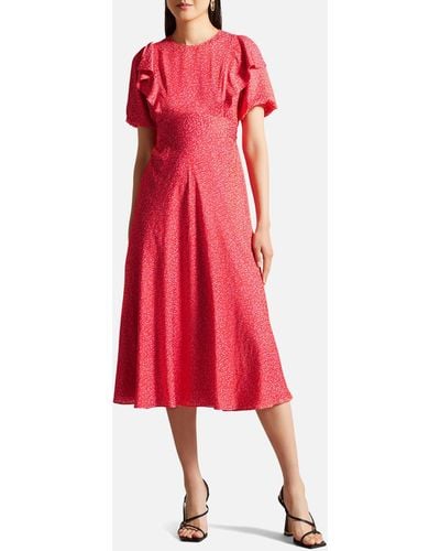 Ted Baker Geometric Floral Puff Sleeve Midaxi Dress - Red
