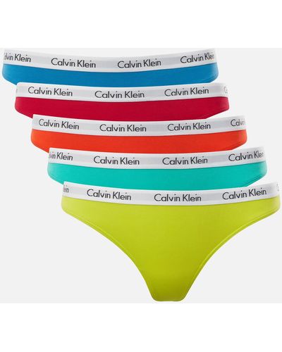 Calvin Klein Five-pack Stretch-cotton Thongs - Green