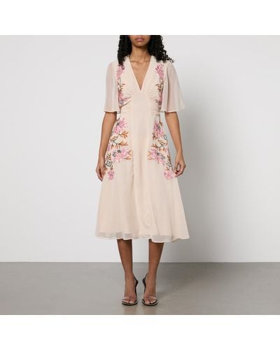 Hope & Ivy Lovisa Embroidered Chiffon Midi Dress - Pink