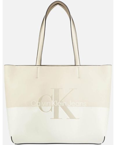 Calvin Klein Logo-embossed Faux Leather Tote Bag - White