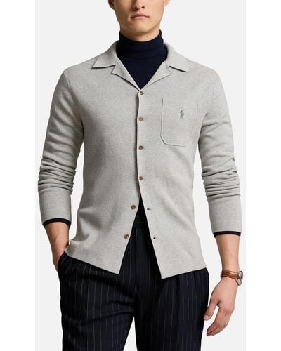 Polo Ralph Lauren Cotton-knit Camp Collar Cardigan - Gray