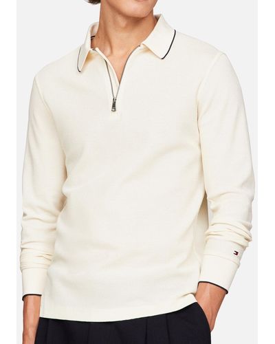 Tommy Hilfiger Zip Slim Fit Cotton Polo Shirt - White