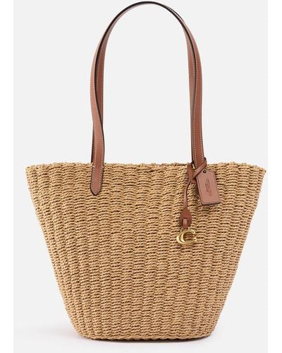 COACH Straw Small Tote Bag - Brown