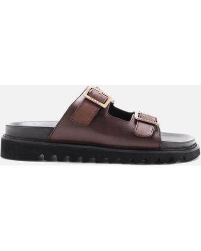 Walk London Jaws Leather Double Strap Sandals - Brown
