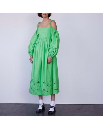 Damson Madder Edwina Cotton-poplin Midi Dress - Green