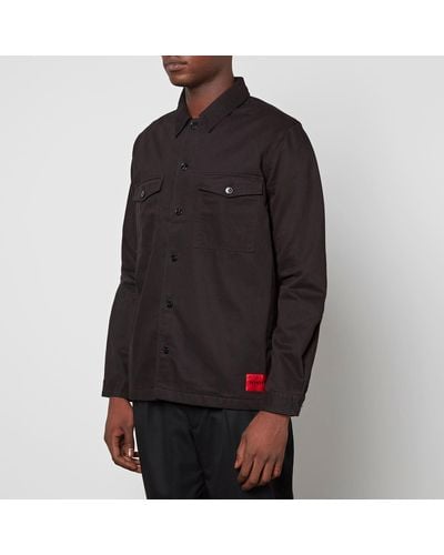 HUGO Enalu Logo-patched Cotton Overshirt - Black