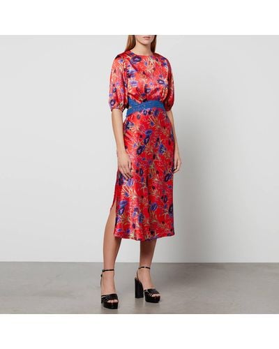 Hope & Ivy Odessa Lace-Trimmed Satin Midi Dress - Rot