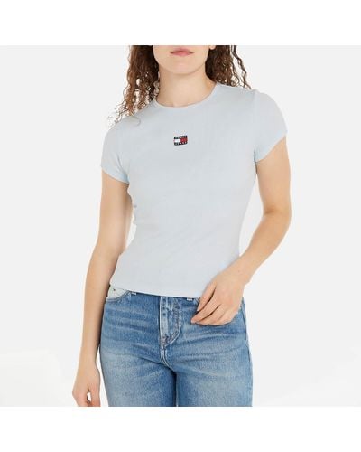 Tommy Hilfiger Essential Crop Rib Cotton-blend Polo Shirt in White | Lyst