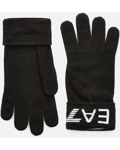 EA7 Logo Embroidered Gloves - Black
