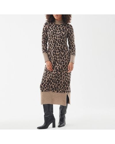 Barbour Agusta Leopard-intarsia Midi Dress - Brown