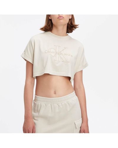 Calvin Klein Cropped Cotton-Jersey T-Shirt - Grau