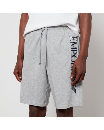 Emporio Armani Shiny Big Cotton-blend Jersey Shorts - Gray