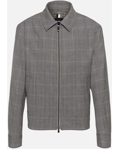 BOSS C-hanry Checked Wool-blend Zipped Jacket - Gray