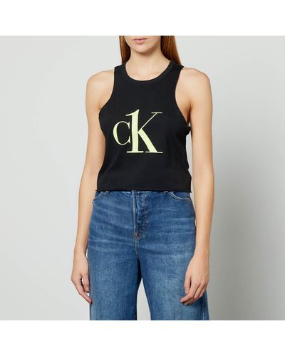 Calvin Klein Cropped Logo-print Cotton-jersey Tank - Black