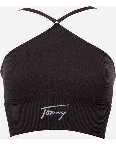 Tommy Hilfiger Logo Nylon-blend Halter Neck Bralet - Black