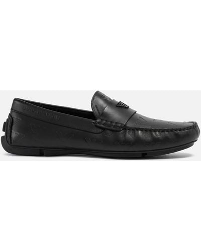 Emporio Armani Logo-embossed Calf-leather Loafers - Black