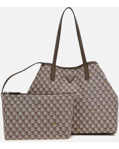 Guess Vikky Ii Large Faux Leather Tote Bag - Gray
