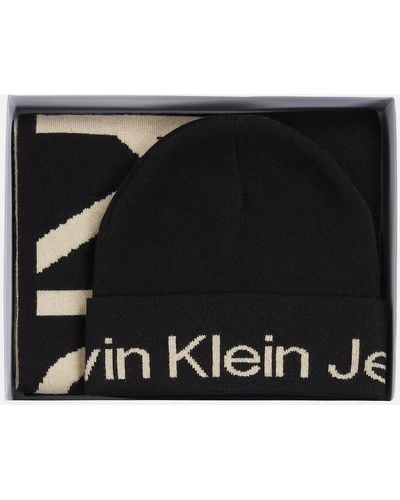 Calvin Klein Monogram Beanie and Scarf Gift Set - Schwarz