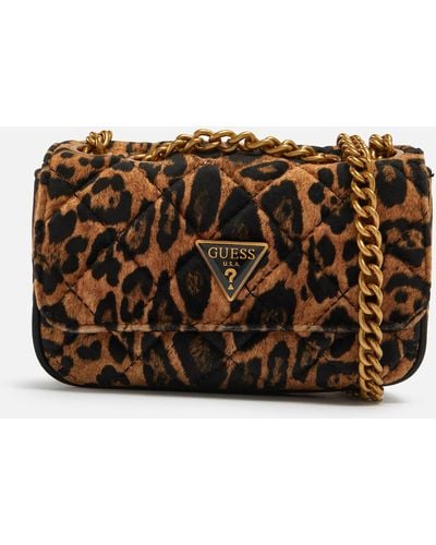 Guess Cessily Micro Leopard-print Quilted Shell Bag - Brown