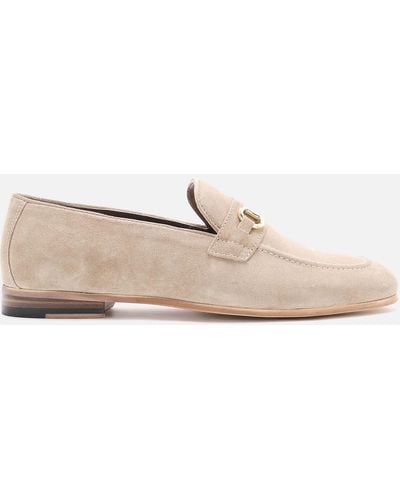 Walk London Terry Trim Suede Loafers - Natural