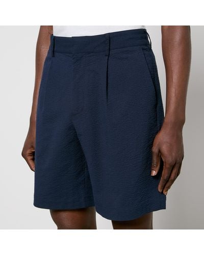 Wax London Linton Cotton-blend Seersucker Shorts - Blue