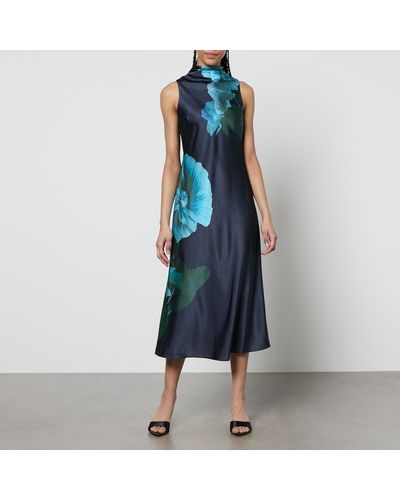 Ted Baker Timava Floral-print Satin-cloqué Midi Dress - Blue