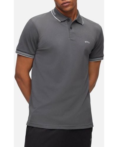 BOSS Paul Logo Cotton-Blend Polo Shirt - Grau