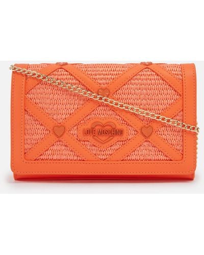 Love Moschino Borsa Studded Faux Leather And Raffia Bag - Orange