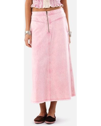 Lolly's Laundry Normandie Denim Midi Skirt - Pink