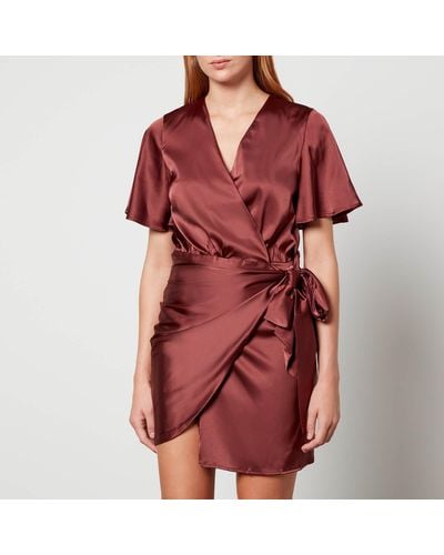 Never Fully Dressed Vienna Satin Mini Wrap Dress - Red