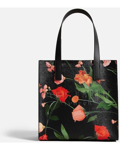 Ted Baker Flircon Logo-embroidered Floral-print Large Faux-leather Tote - Black