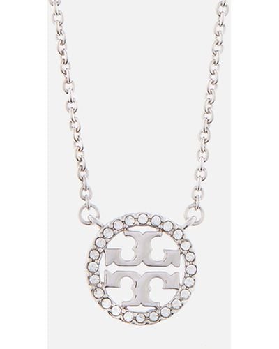 Tory Burch Crystal Logo Delicate Necklace - Metallic