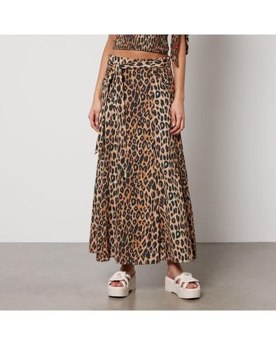 Damson Madder Hyan Leopard-jacquard Organic Cotton Midi Skirt - Brown