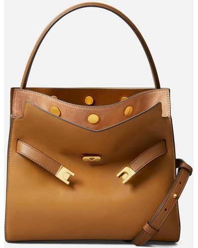 Tory Burch Lee Radziwill Small Double Suede And Leather Bag - Brown