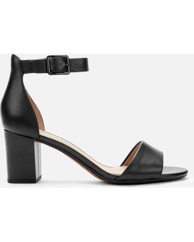 Clarks Deva Mae Leather Block Heeled Sandals - Black