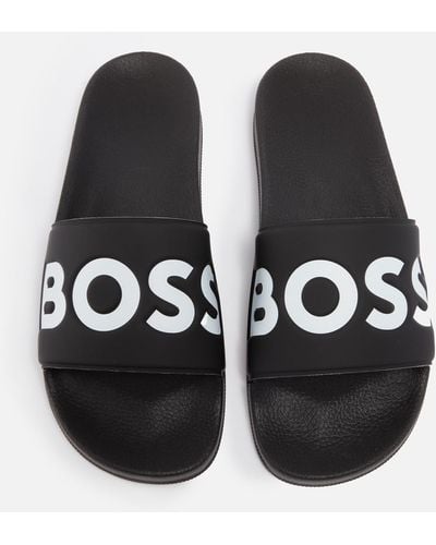 BOSS Aryeh Faux Leather And Rubber Slides - Schwarz