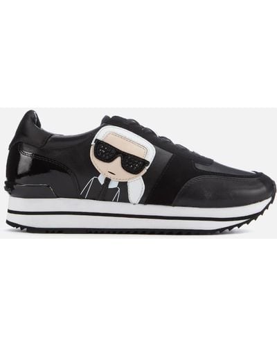 Karl Lagerfeld Velocita Ii Leather/suede Karl Ikonic Meteor Lace Runner Sneakers - Black
