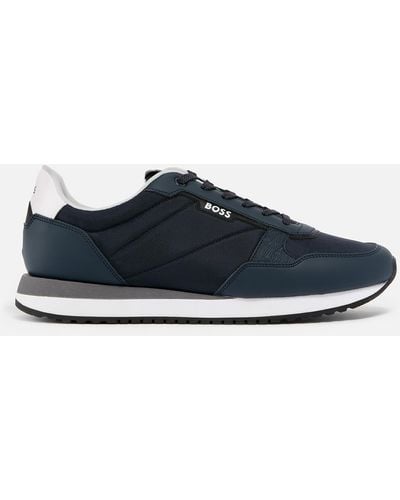 BOSS Kai Canvas and Faux Leather Runner Trainers - Blau