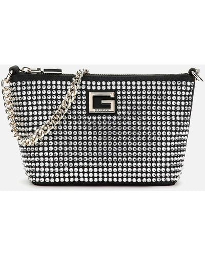 Guess Gilded Glamour Mini Zip Rhinestone Bucket Bag - Black